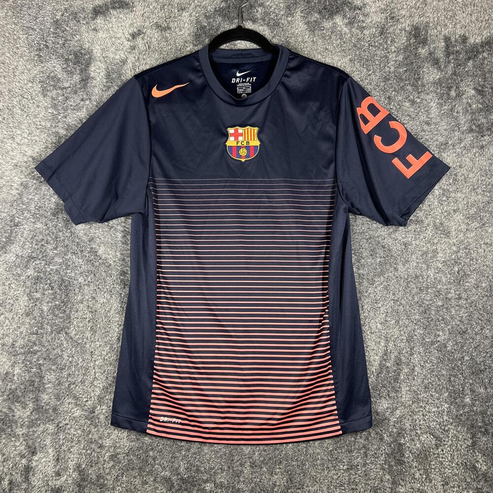 Nike FCB Jersey Mens M Blue Dri-FIT Striped FC Barcelona Football Training